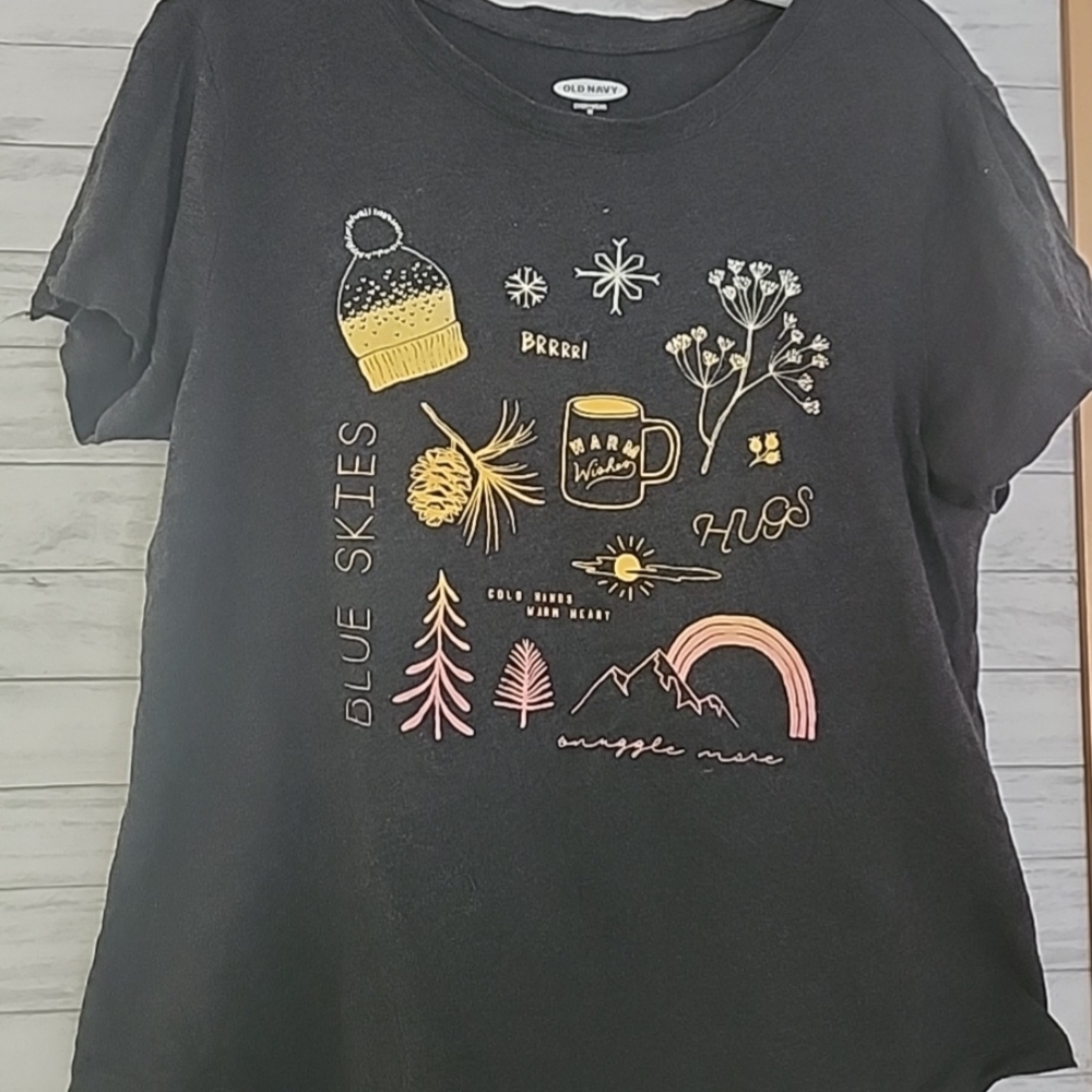 Old Navy Everywear Women's Fall Autumn Vibes Graphic Tee Gray Short Sleeves M